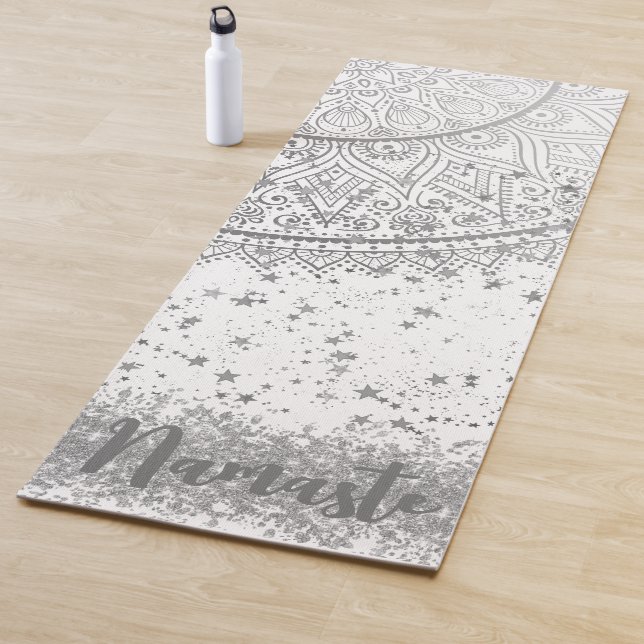 Mandala verzaubern mit Silberstern auf Weiß Yogamatte (Beispiel)