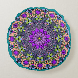 Mandala Violet Peach Lmon Pink Green Rundes Kissen