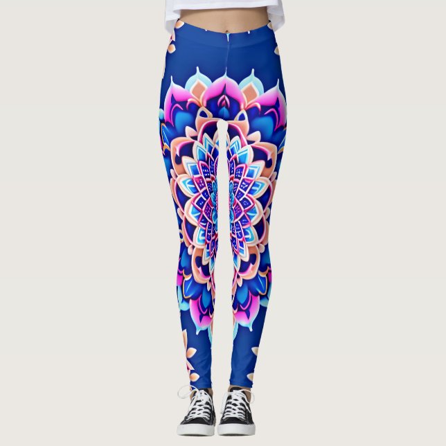 Mandala Violet Pink Geometrisches Muster Leggings (Vorderseite)