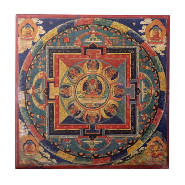 Mandala von Amitayus. Tibetanische Schule des 19. Fliese (Vorderseite)