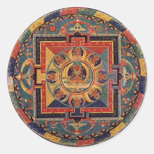 Mandala von Amitayus. Tibetische Schule des 19. Ja Runder Aufkleber (Vorderseite)