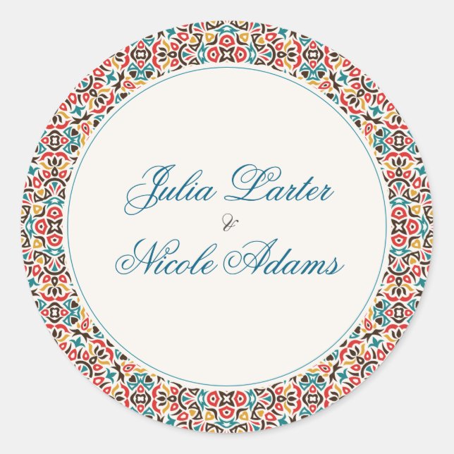 Mandala Wedding Runder Aufkleber (Vorderseite)