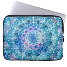 Mandala White Kontur blue Wassercolor -