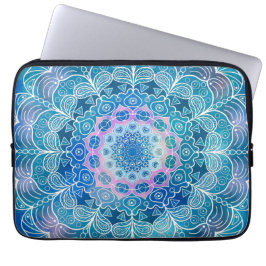 Mandala White Kontur blue Wassercolor - Laptopschutzhülle