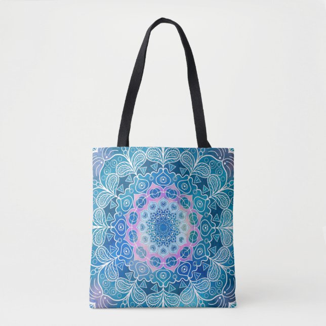 Mandala White Kontur blue Wassercolor - Tasche (Vorderseite)