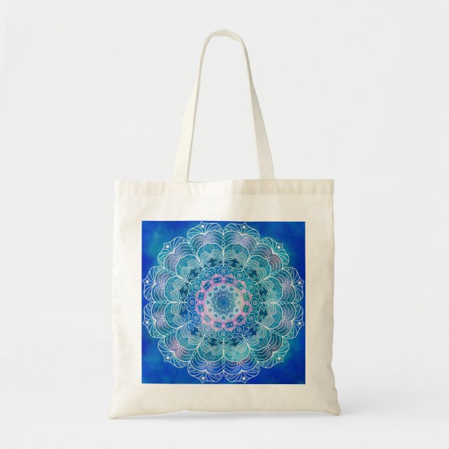 Mandala White Kontur blue Wassercolor - Tragetasche (Vorne)