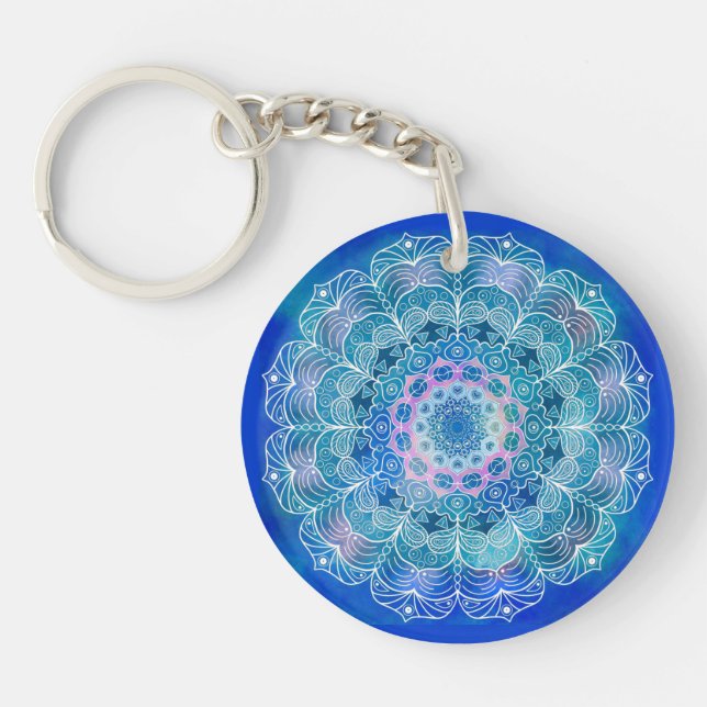 Mandala White Outline bleu Aquarelle - (Devant)