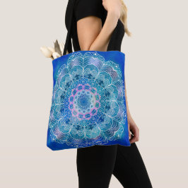 Mandala White Outline blue Watercolor -  Tasche
