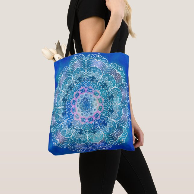 Mandala White Outline blue Watercolor -  Tasche (Von Nahem)