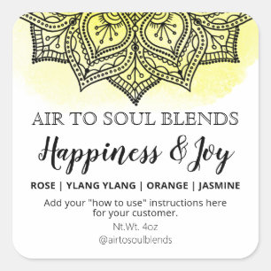 Mandala White Yellow Happiness Join Blend Labels Quadratischer Aufkleber