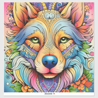 Mandala-Wolf mit floralen Akzenten Aufkleber