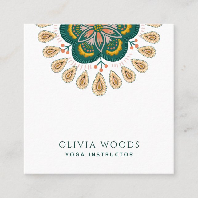 Mandala Yoga Instructor Quadratische Visitenkarte (Vorderseite)