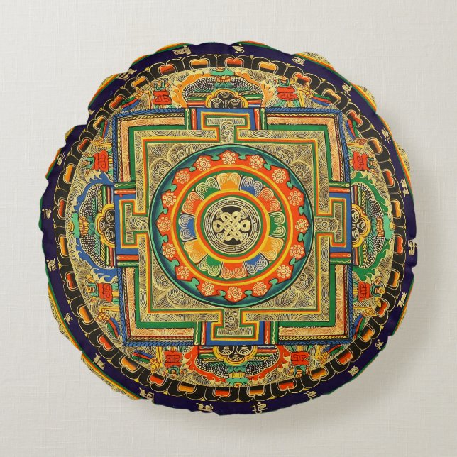 Mandala Yoga Rundpilz Rundes Kissen (Vorderseite)