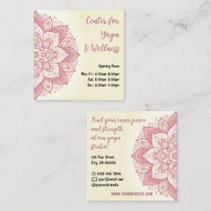 Mandala Yoga Studio Hellgelbe Pasta Rosa Rose Quadratische Visitenkarte