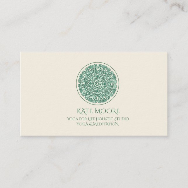 Mandala Yoga Symbol der Universe Green Cream Visitenkarte (Vorderseite)