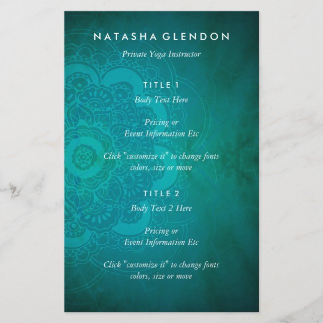 Mandala Zen Aquamarin Türkis Blue Yoga Flyer (Vorne)