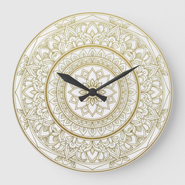 Mandala Zen Mur Horloge - Or & Blanc Spirituel De (Recto)