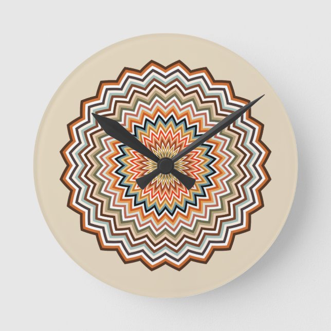 Mandala Zigzag Muster Runde Wanduhr (Vorderseite)