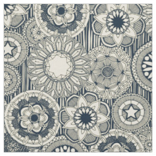 Mandala-Zirkus Indigo-Creme Stoff