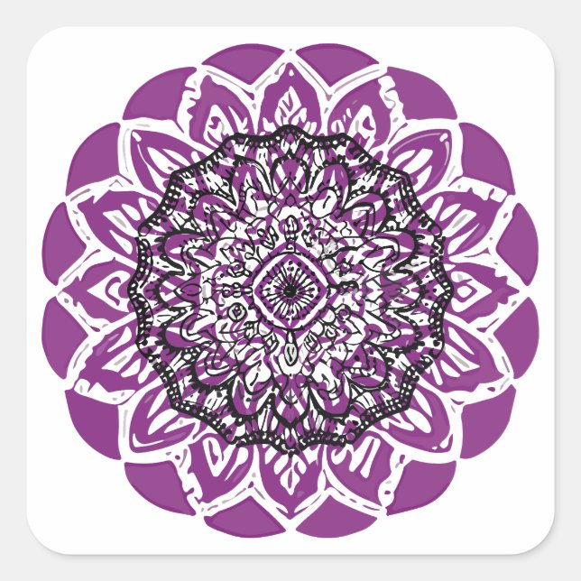 mandala Zoom zeichnend Quadratischer Aufkleber (Vorderseite)