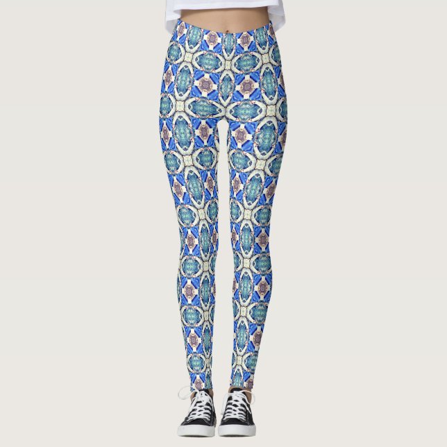 Mandalaherz-Musterblau Leggings (Vorderseite)