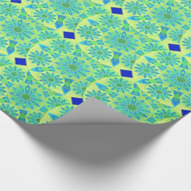 Mandalamuster, Türkis, Blau, Limones Grün Geschenkpapier (Ecke)