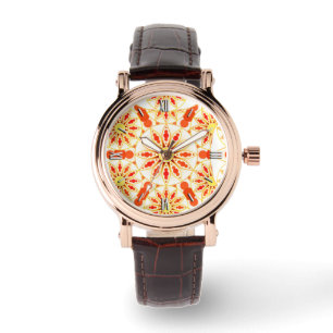 Mandalamuster, Ziegelsteinrot, Rost, Gold Armbanduhr