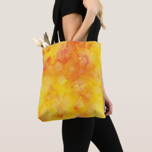 Mandalas auf gelbem und rotem Flecken Hintergrund Tasche