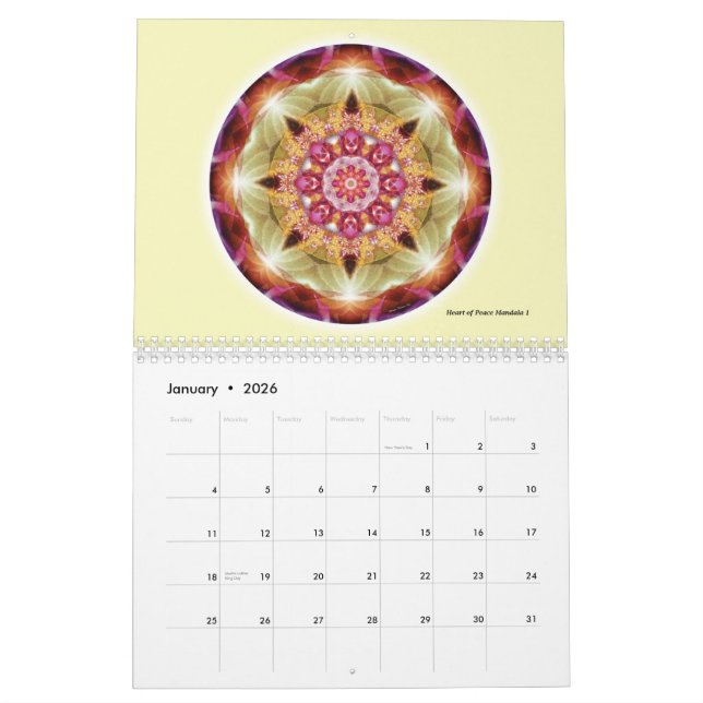 Mandalas du coeur du calendrier de la paix 2015 (Jan 2026)