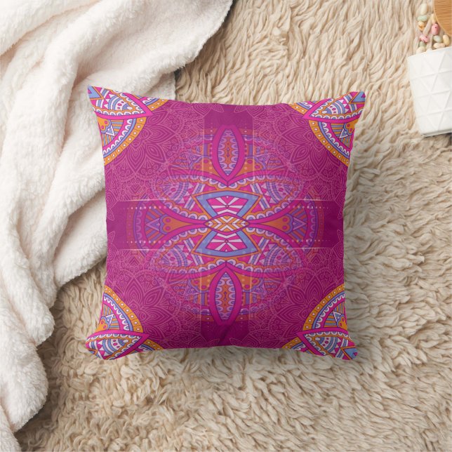 Mandalas mit rosa gemischten Wiederholmustern Kissen (Decke)
