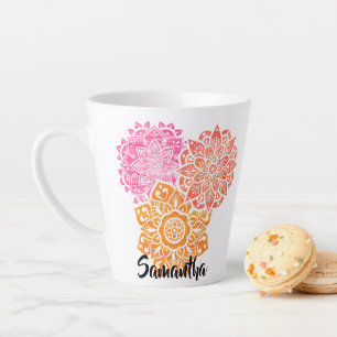 Mandalas mit rosafarbenem Orangenrot Milchtasse