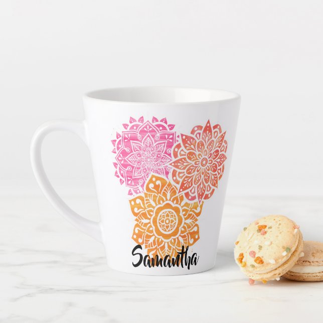 Mandalas mit rosafarbenem Orangenrot Milchtasse (Beispiel)
