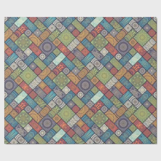 Mandalas quadrieren Rechtecke mit Farbmuster Geschenkpapier (Saum)