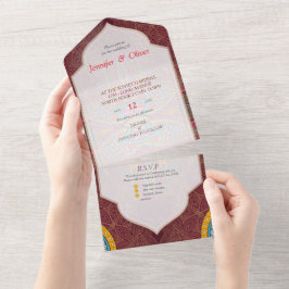 Mandalase auf Maroon-Hintergrund All In One Einladung