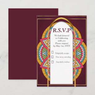 Mandalase auf Maroon-Hintergrund RSVP Karte