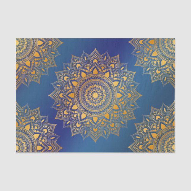 Mandalase aus Tone in Gold auf Blue Decoupage Seidenpapier (Vorderseite)