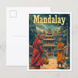 Mandalay Myanmar Vintage-Kunst-Reiseillustration Postkarte