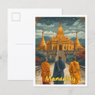 Mandalay Myanmar Vintage-Kunst-Reiseillustration Postkarte