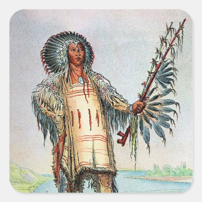Mandan Indian Ha-Na-Tah-Muah, Wolf-Chef Quadratischer Aufkleber (Vorderseite)