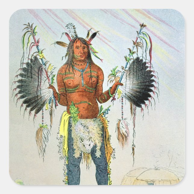 Mandan Medicine Man Quadratischer Aufkleber (Vorderseite)
