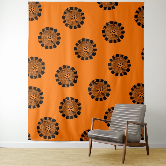 Mandarin Dreams Orange und Black Pattern Wandteppich (Beispiel)