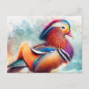 Mandarin Duck Colorful Watercolor Postkarte