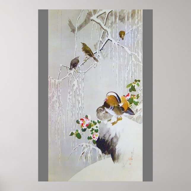 Mandarin Duck in Snow Scene, Watanabe Seitei Poster (Vorne)