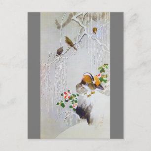 Mandarin Duck in Snow Scene, Watanabe Seitei Postkarte