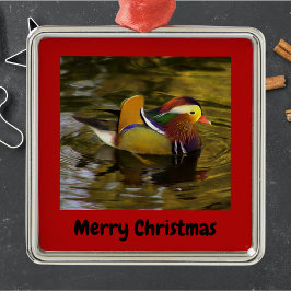 Mandarin Duck Merry Christmas Red Gerahmt Ornament Aus Metall
