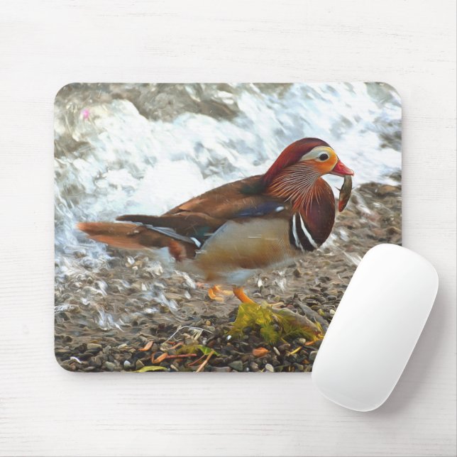 Mandarin-Duck mit Fisch am See Mousepad (Mit Mouse)