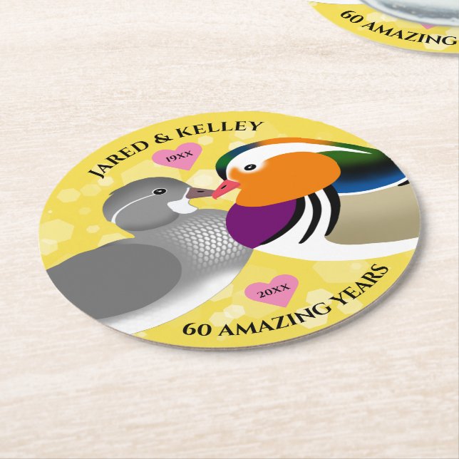 Mandarin Ducks Lovebirds jedes Jahr Runder Pappuntersetzer (Angewinkelt)