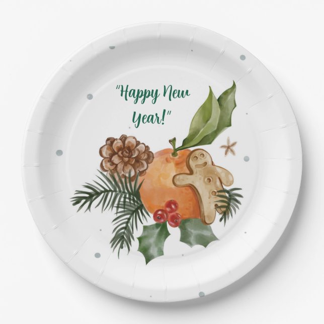 "Mandarin & Holiday Delights Watercolor" Pappteller (Vorderseite)