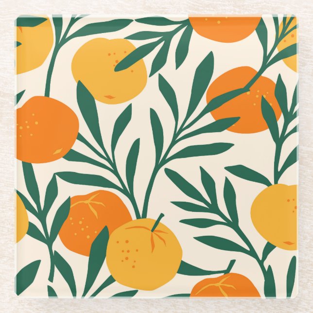 Mandarin Mosaic: Trendy Citrus Chic Glasuntersetzer (Vorderseite)