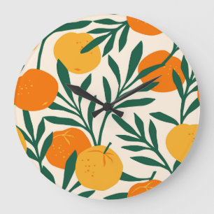Mandarin Mosaic: Trendy Citrus Chic Große Wanduhr